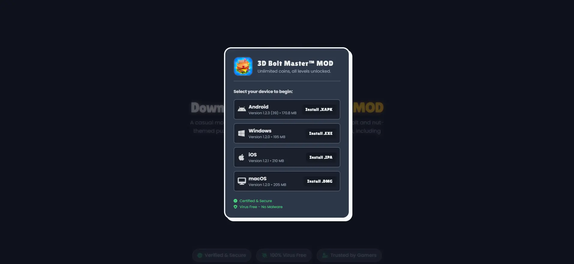 Screenshot of uninterrupted gameplay in the 3D Bolt Master MOD, showcasing a complex puzzle without any ad banners.